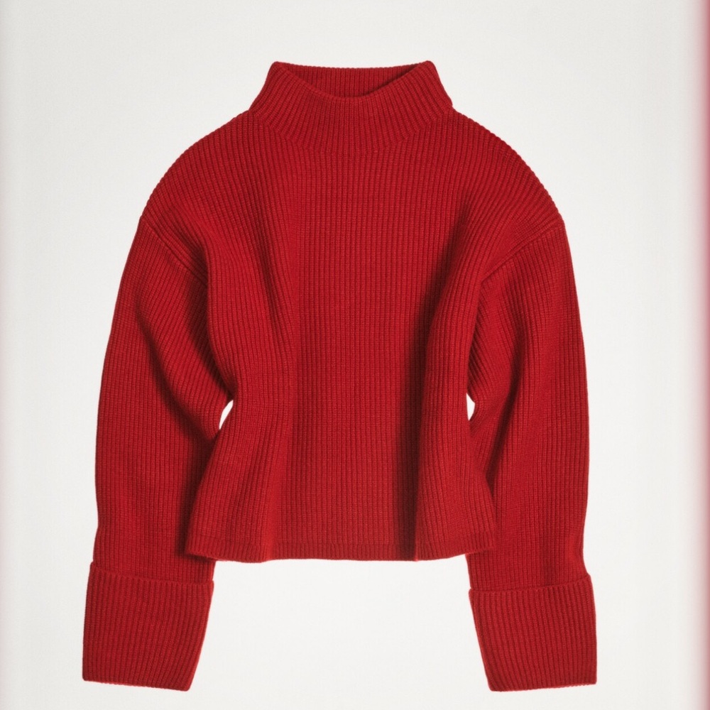 Mango Red Ribbed Turtleneck Sweater